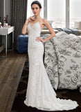 Alanna Trumpet/Mermaid V-neck Court Train Lace Wedding Dress UKP0014015