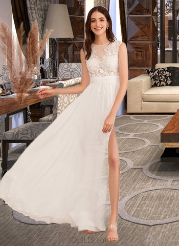 Abbie A-Line Illusion Floor-Length Wedding Dress With Beading Split Front UKP0014017