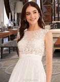 Abbie A-Line Illusion Floor-Length Wedding Dress With Beading Split Front UKP0014017