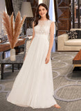 Abbie A-Line Illusion Floor-Length Wedding Dress With Beading Split Front UKP0014017