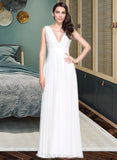 Sloane A-Line V-neck Floor-Length Chiffon Wedding Dress With Ruffle UKP0014018