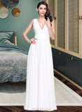 Sloane A-Line V-neck Floor-Length Chiffon Wedding Dress With Ruffle UKP0014018