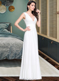 Sloane A-Line V-neck Floor-Length Chiffon Wedding Dress With Ruffle UKP0014018