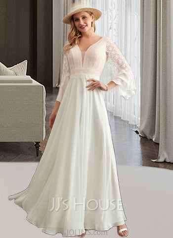 Fatima A-Line V-neck Floor-Length Wedding Dress UKP0014021