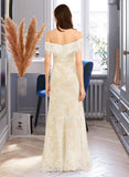 Thea Trumpet/Mermaid Off-the-Shoulder Floor-Length Wedding Dress With Beading Sequins UKP0014022