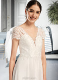 Jaelyn A-Line V-neck Court Train Wedding Dress With Bow(s) UKP0014025