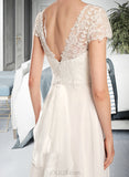 Jaelyn A-Line V-neck Court Train Wedding Dress With Bow(s) UKP0014025