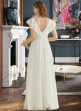 Karla A-Line V-neck Floor-Length Chiffon Wedding Dress With Split Front Cascading Ruffles UKP0014029