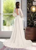 Cassidy A-Line V-neck Court Train Wedding Dress With Ruffle UKP0014031