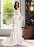 Cassidy A-Line V-neck Court Train Wedding Dress With Ruffle UKP0014031