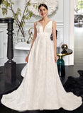 Tatiana Ball-Gown/Princess V-neck Chapel Train Wedding Dress UKP0014033