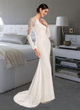 Crystal Trumpet/Mermaid Scoop Neck Court Train Wedding Dress With Lace UKP0014034