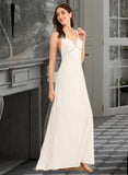 Sandy A-Line V-neck Sweep Train Wedding Dress With Beading Split Front UKP0014035