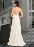 Sandy A-Line V-neck Sweep Train Wedding Dress With Beading Split Front UKP0014035