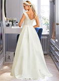 Mariah Ball-Gown/Princess V-neck Asymmetrical Satin Wedding Dress With Pockets UKP0014036