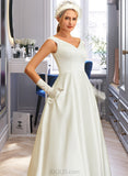 Mariah Ball-Gown/Princess V-neck Asymmetrical Satin Wedding Dress With Pockets UKP0014036