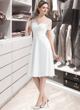 Lea A-Line V-neck Knee-Length Satin Wedding Dress UKP0014038