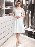 Lea A-Line V-neck Knee-Length Satin Wedding Dress UKP0014038