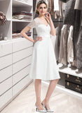 Lea A-Line V-neck Knee-Length Satin Wedding Dress UKP0014038