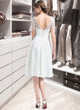 Lea A-Line V-neck Knee-Length Satin Wedding Dress UKP0014038