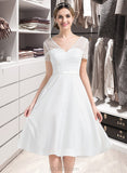 Lea A-Line V-neck Knee-Length Satin Wedding Dress UKP0014038