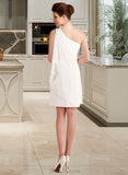 Mila Sheath/Column One-Shoulder Short/Mini Chiffon Wedding Dress With Beading Cascading Ruffles UKP0014039