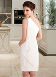 Mila Sheath/Column One-Shoulder Short/Mini Chiffon Wedding Dress With Beading Cascading Ruffles UKP0014039