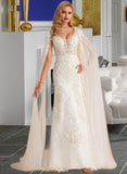 Sophronia Trumpet/Mermaid V-neck Court Train Tulle Lace Wedding Dress With Beading Sequins UKP0014040