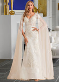 Sophronia Trumpet/Mermaid V-neck Court Train Tulle Lace Wedding Dress With Beading Sequins UKP0014040