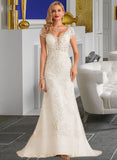 Sophronia Trumpet/Mermaid V-neck Court Train Tulle Lace Wedding Dress With Beading Sequins UKP0014040