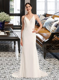 Luna Sheath/Column V-neck Court Train Wedding Dress With Lace UKP0014042