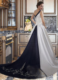 Aimee Ball-Gown/Princess V-neck Chapel Train Satin Wedding Dress With Embroidered Beading Sequins UKP0014043