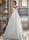 Aimee Ball-Gown/Princess V-neck Chapel Train Satin Wedding Dress With Embroidered Beading Sequins UKP0014043