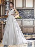 Aimee Ball-Gown/Princess V-neck Chapel Train Satin Wedding Dress With Embroidered Beading Sequins UKP0014043