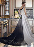 Aimee Ball-Gown/Princess V-neck Chapel Train Satin Wedding Dress With Embroidered Beading Sequins UKP0014043