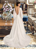 Maureen Ball-Gown/Princess V-neck Chapel Train Wedding Dress With Sequins UKP0014044