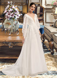 Maureen Ball-Gown/Princess V-neck Chapel Train Wedding Dress With Sequins UKP0014044