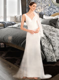 Amani Trumpet/Mermaid V-neck Court Train Wedding Dress With Lace UKP0014048