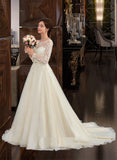 Tatiana Ball-Gown/Princess Illusion Court Train Tulle Lace Wedding Dress With Beading Sequins UKP0014050