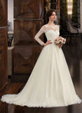 Tatiana Ball-Gown/Princess Illusion Court Train Tulle Lace Wedding Dress With Beading Sequins UKP0014050