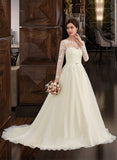 Tatiana Ball-Gown/Princess Illusion Court Train Tulle Lace Wedding Dress With Beading Sequins UKP0014050