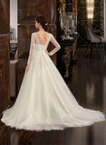 Tatiana Ball-Gown/Princess Illusion Court Train Tulle Lace Wedding Dress With Beading Sequins UKP0014050