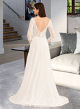 Renee A-Line V-neck Sweep Train Wedding Dress With Beading UKP0014051