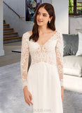 Renee A-Line V-neck Sweep Train Wedding Dress With Beading UKP0014051