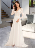 Renee A-Line V-neck Sweep Train Wedding Dress With Beading UKP0014051