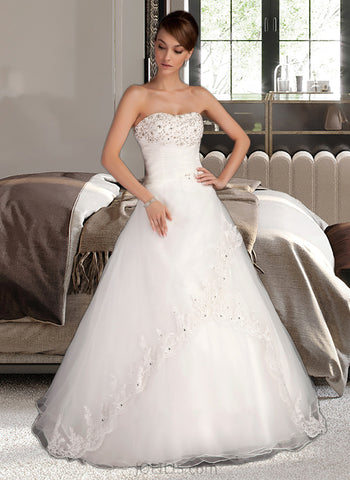 Thirza Ball-Gown/Princess Sweetheart Floor-Length Satin Organza Wedding Dress With Ruffle Lace Beading UKP0014052