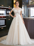 Ada Ball-Gown/Princess Illusion Court Train Tulle Wedding Dress UKP0014053