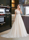 Ada Ball-Gown/Princess Illusion Court Train Tulle Wedding Dress UKP0014053