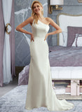 Angelina Trumpet/Mermaid One-Shoulder Sweep Train Wedding Dress UKP0014055