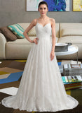 Marie A-Line Sweetheart Sweep Train Lace Wedding Dress With Ruffle UKP0014056